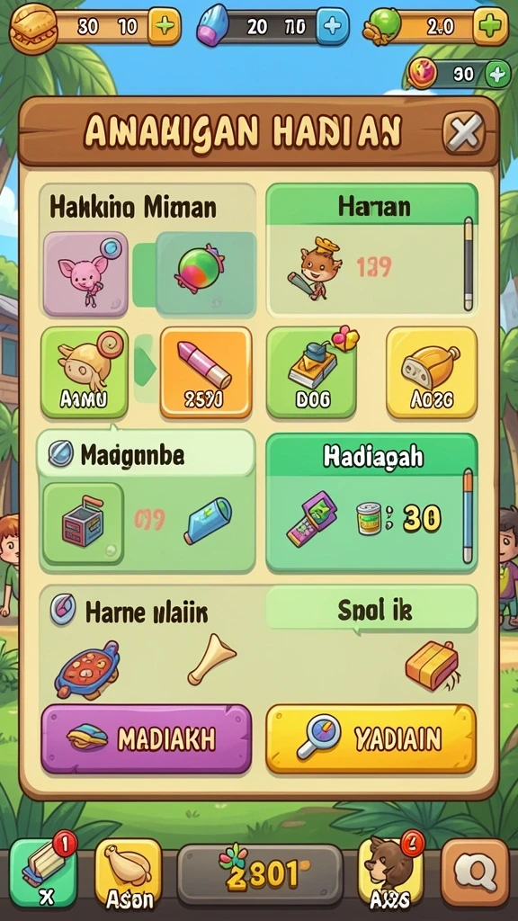 Tampilan karakter yang menarik dan berwarna-warni.